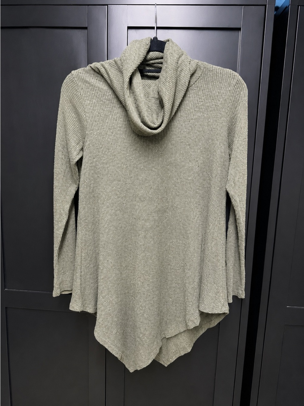 Cowl Neck Ribbed Knit Sweater Tunic in Olive Green
